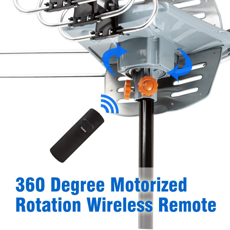 Five Star Outdoor HD TV Antenna Strongest Up to 150 Miles Long Range with Motorized 360 Degree Rotation, UHF/VHF/FM Radio Infrared Remote Control with Mounting Pole & 40FT RG6 Coax Cable Support 2 TVs - Image 3